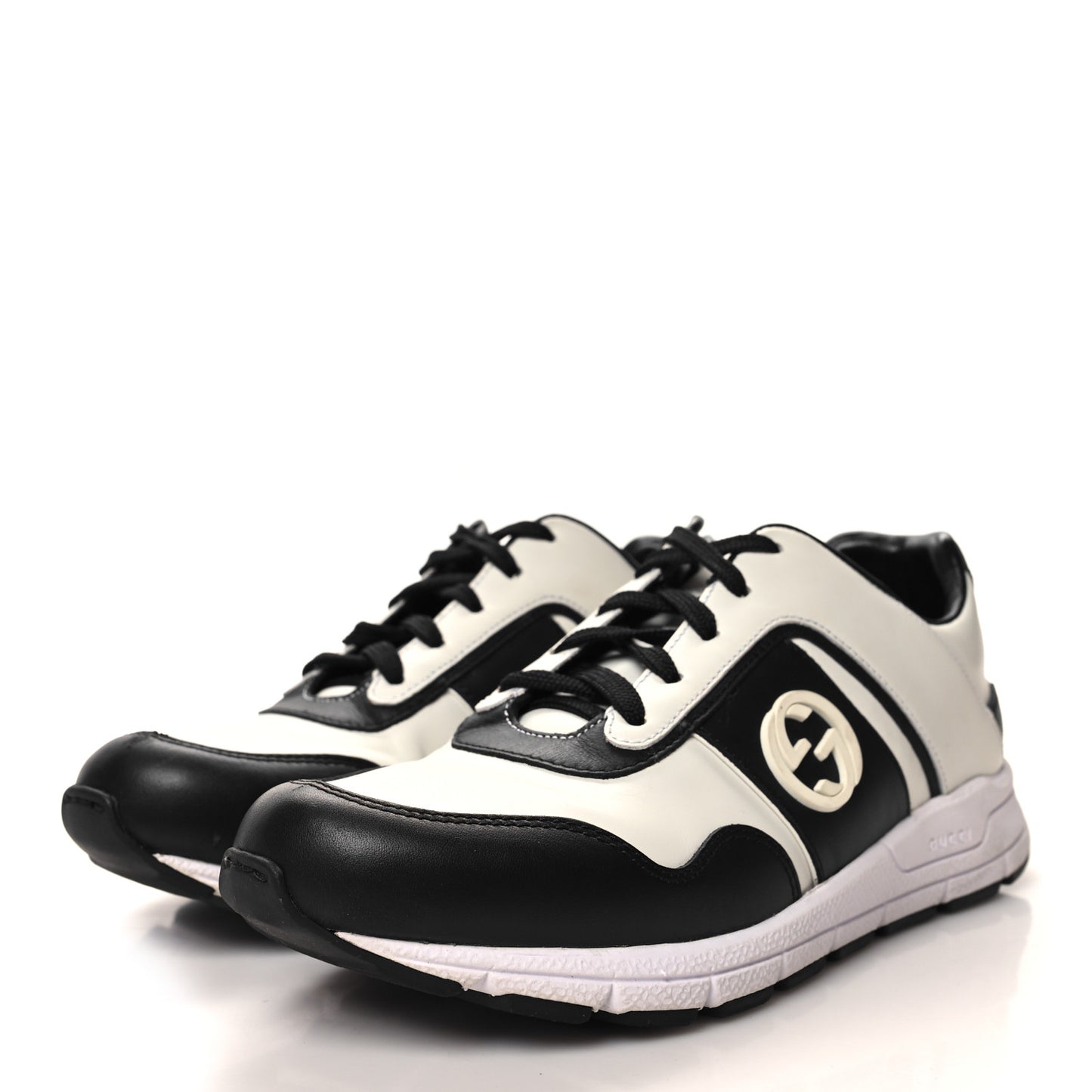 Calfskin Womens Interlocking G Sneakers 35.5 Black White