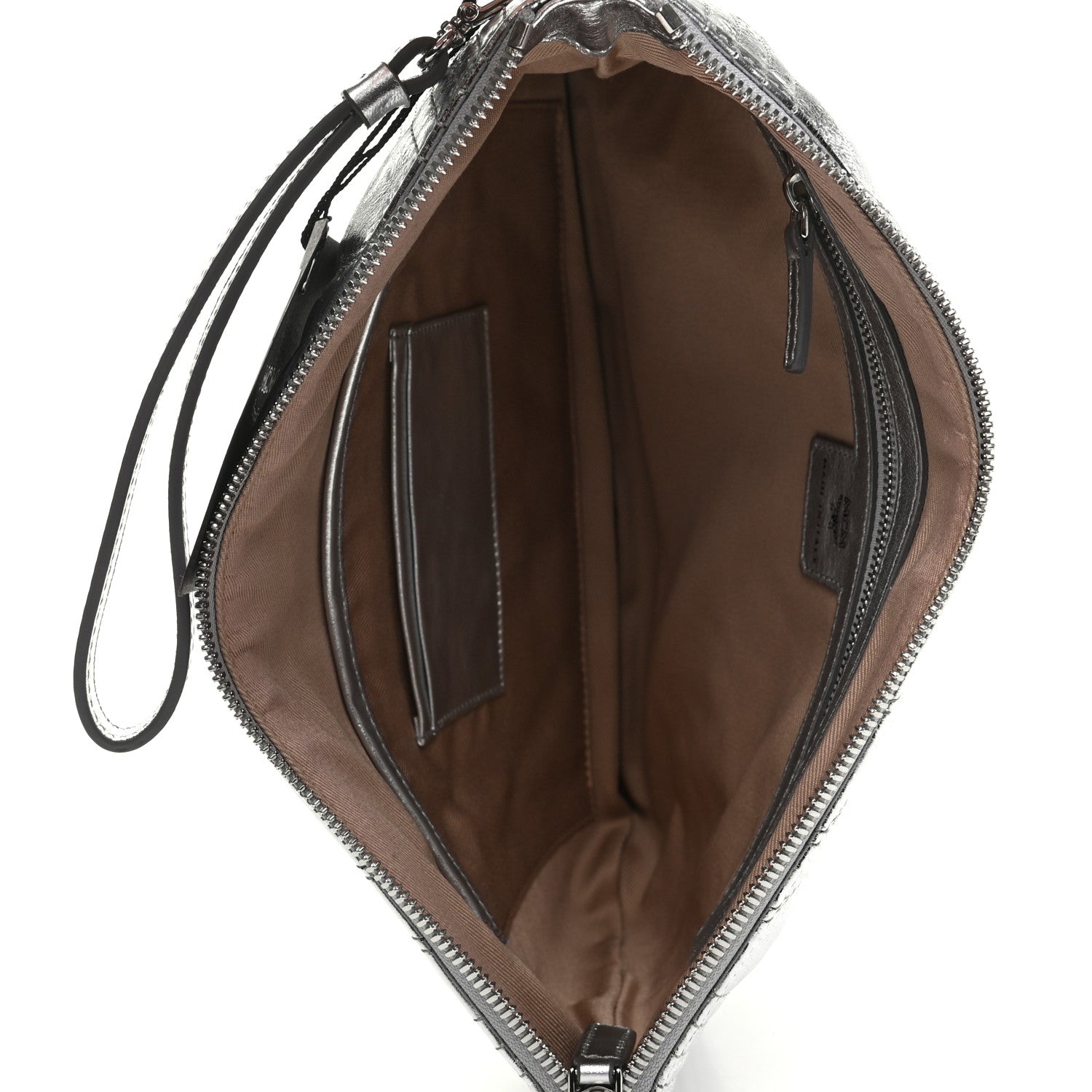 MCM Metallic Calfskin Quilted Medium Zip Pouch Light Silver 5 of 7