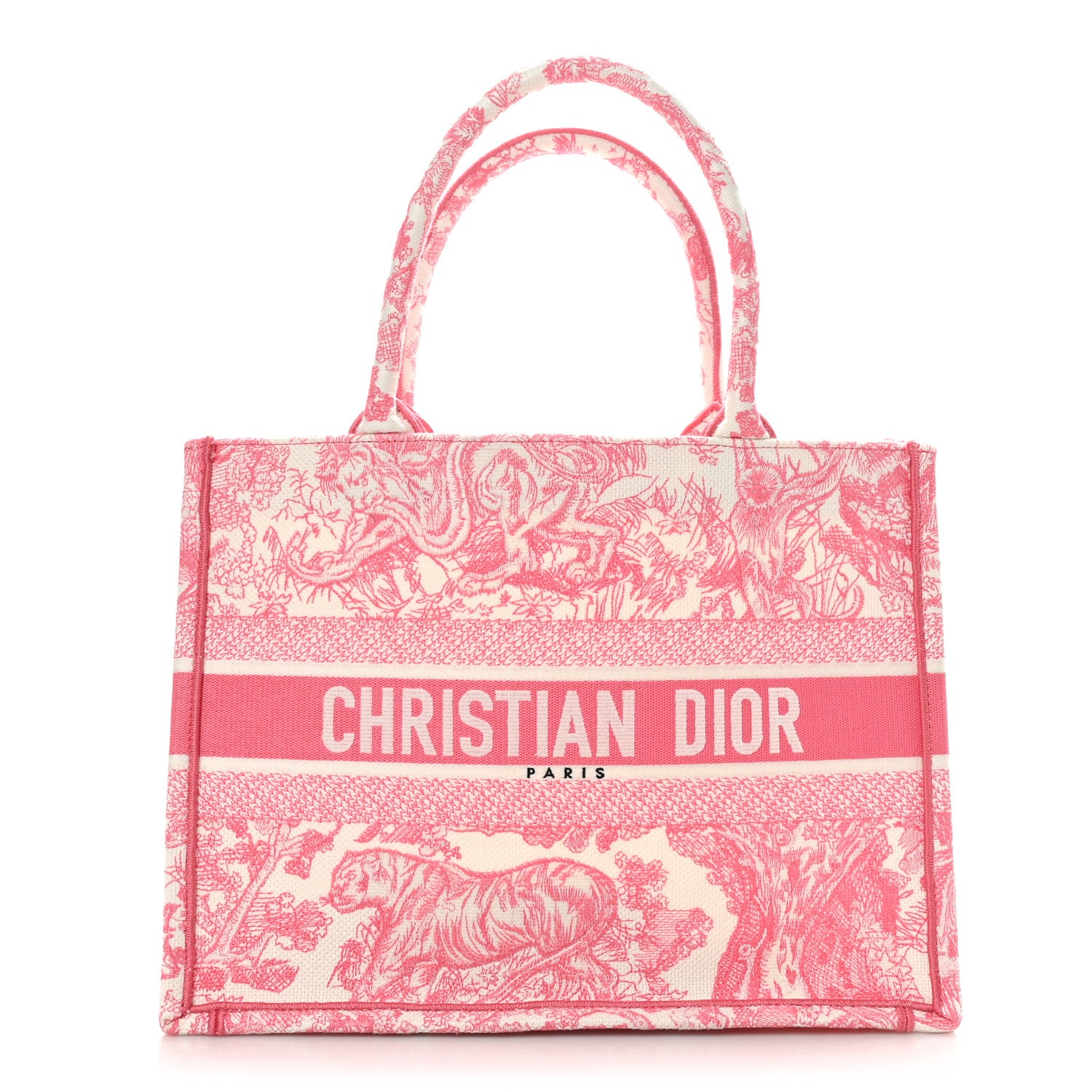Christian Dior Canvas Embroidered Medium Dioriviera Toile De Jouy Book Tote Peony Pink 1 of 10