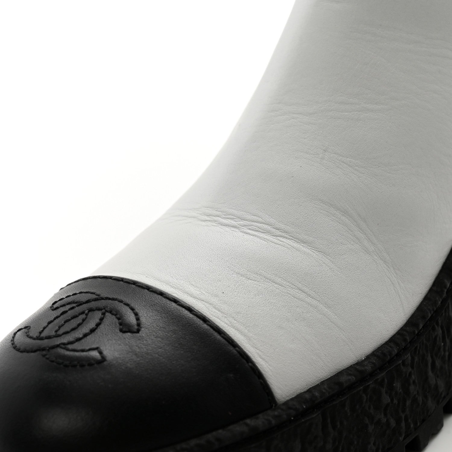 Chanel Calfskin Cap Toe CC Ankle Boots 38.5 White Black 10 of 12