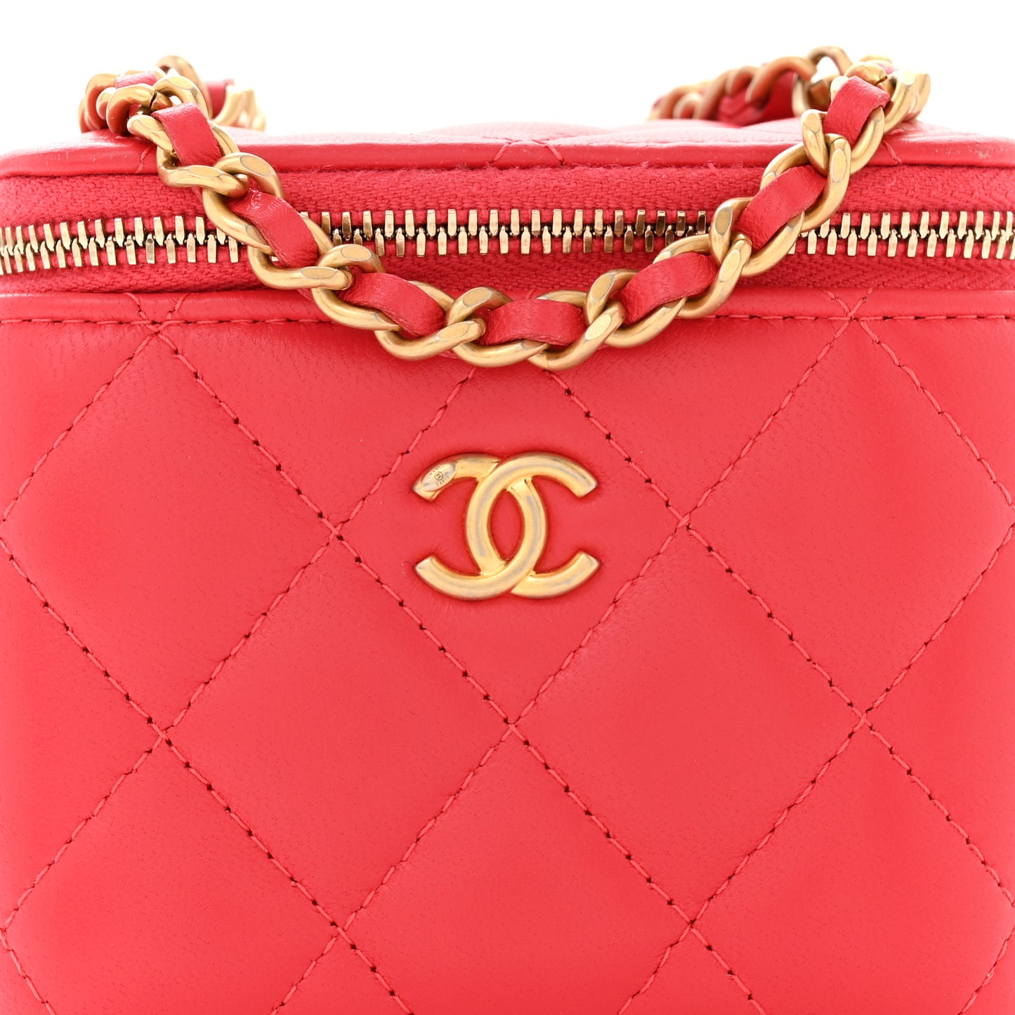 Lambskin Quilted Pearl Crush Mini Vanity Case With Chain Dark Pink