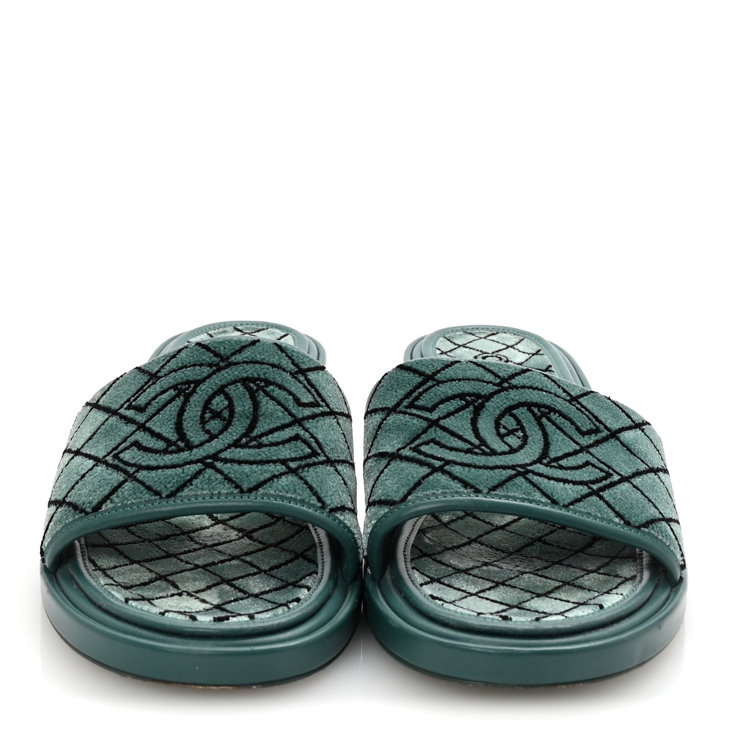 Embroidered Fabric Calfskin Slide Sandal 41 Green
