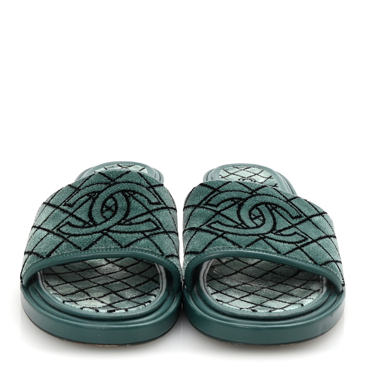 Chanel Embroidered Fabric Calfskin Slide Sandal 41 Green 3 of 10