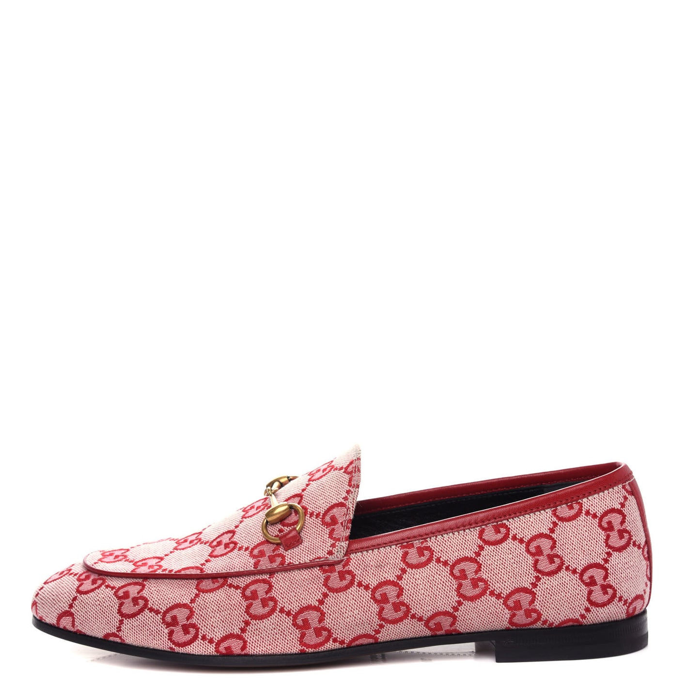 Canvas GG Monogram Horsebit Womens Jordaan Loafers 38 Gardenia Hibiscus Red