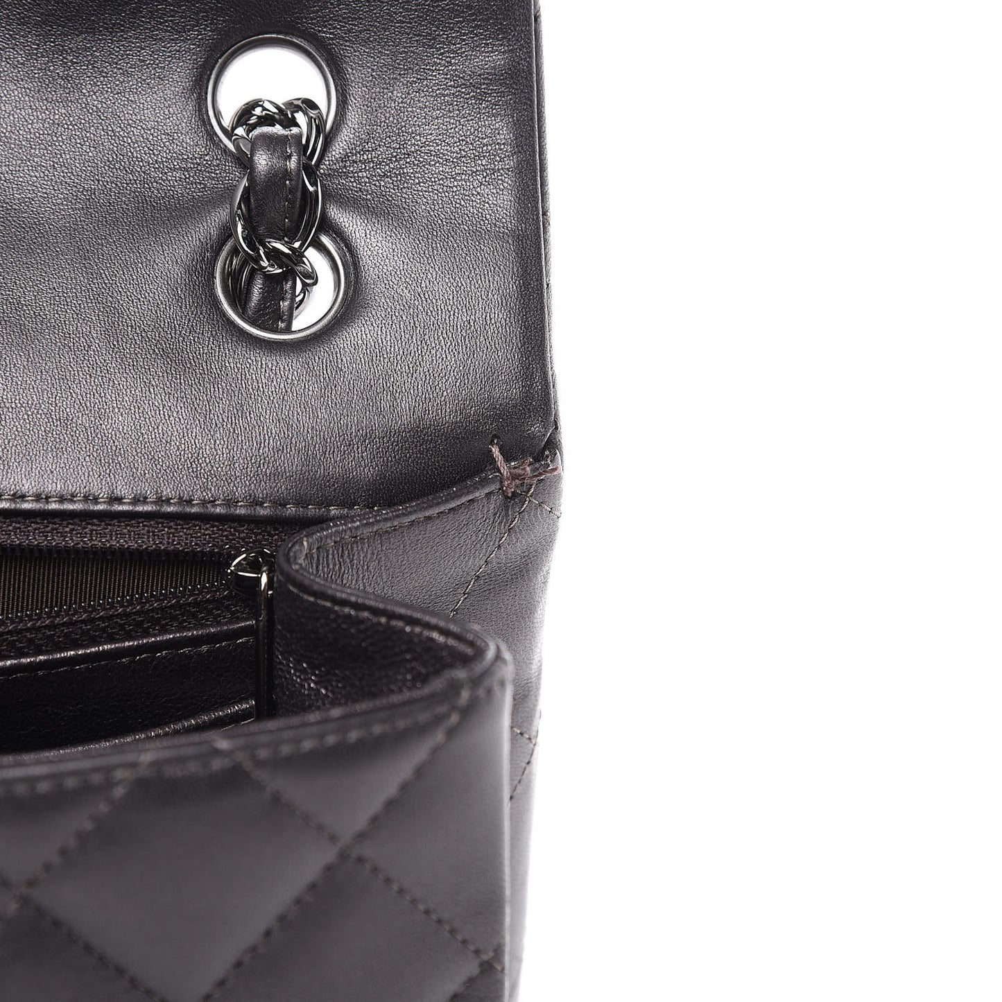 Metallic Lambskin Quilted Maxi Single Flap Dark Grey