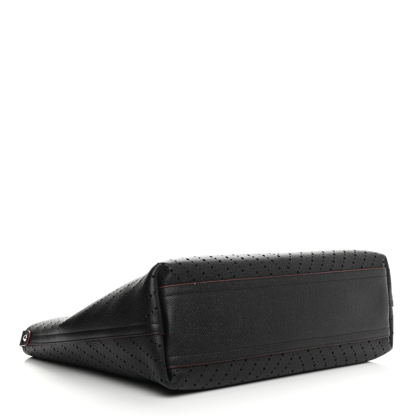Perforated Grained Calfskin Small Shopping Tote Black