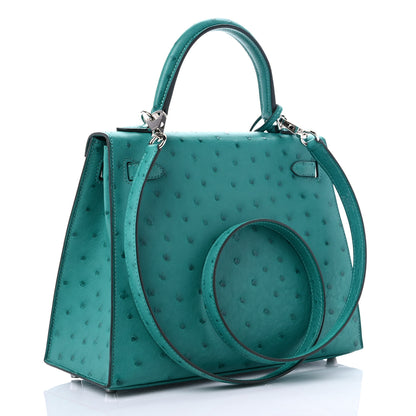 Hermes Ostrich Kelly Sellier 25 Vert Verone 3 of 10