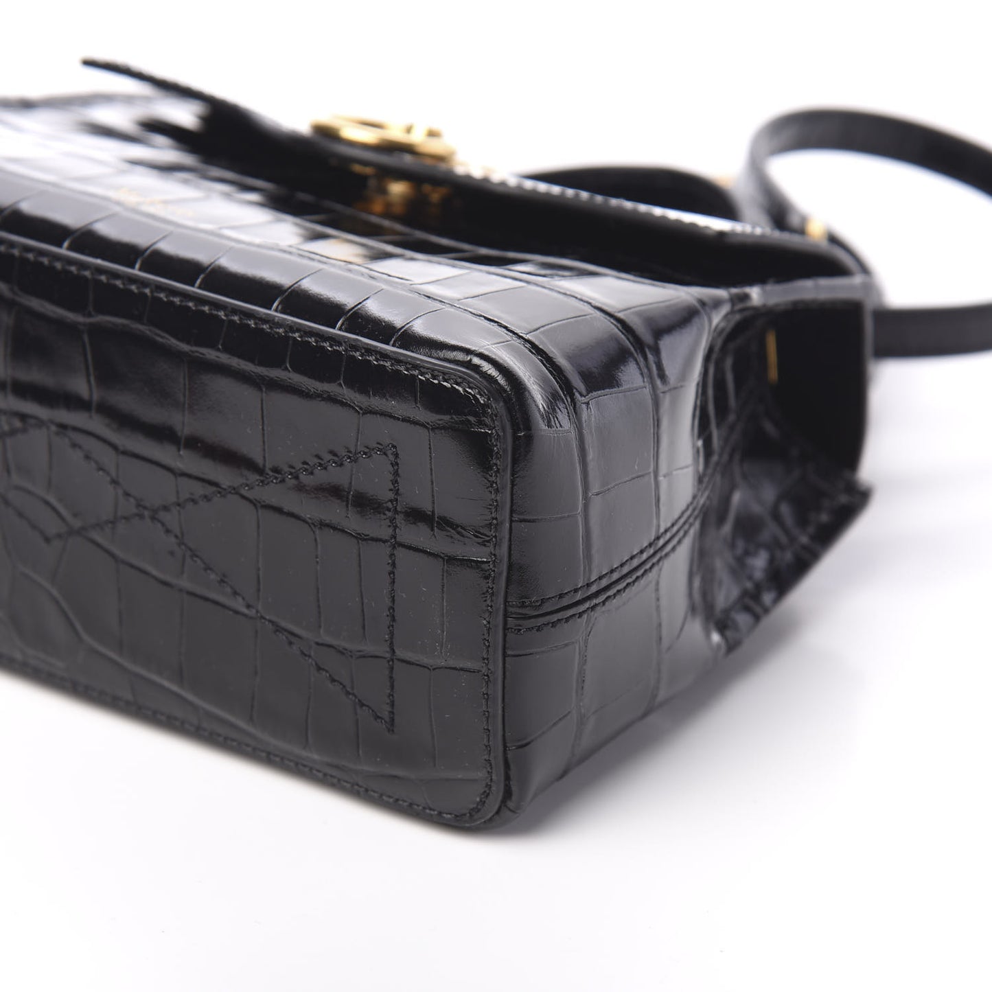 Shiny Croc Calfskin Embossed Micro Seaton Black