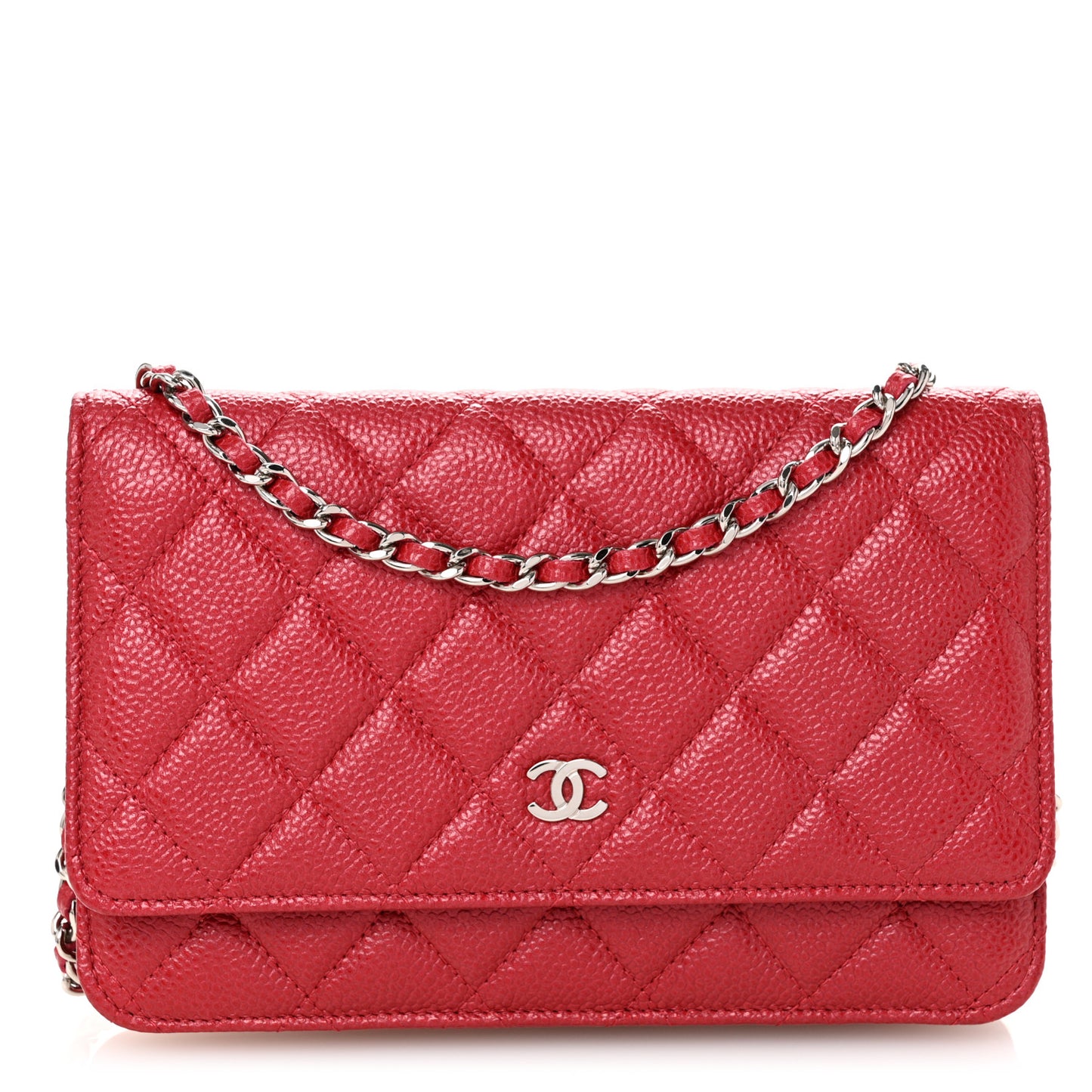 Iridescent Caviar Quilted Wallet On Chain WOC Red