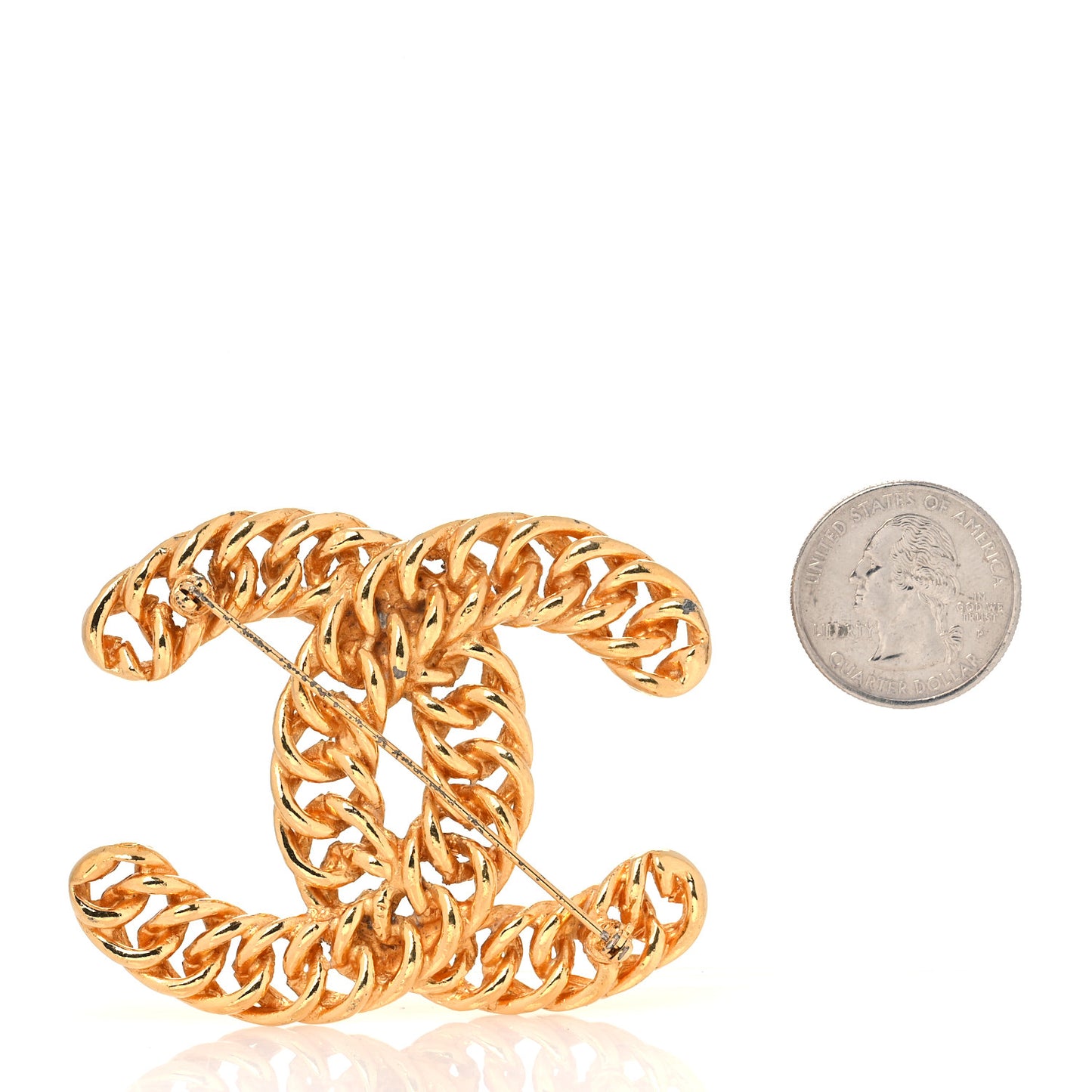 Metal Chain CC Brooch Gold