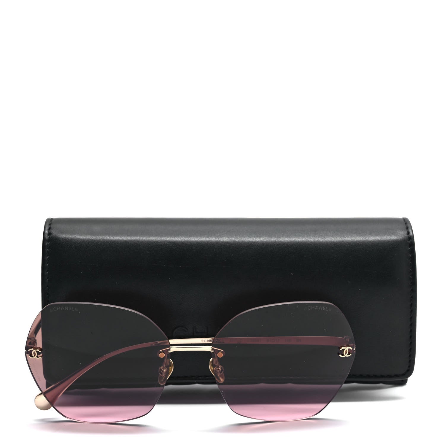 Chanel Titanium Polarized Rimless Square Sunglasses 4271-T Gold Pink 8 of 8