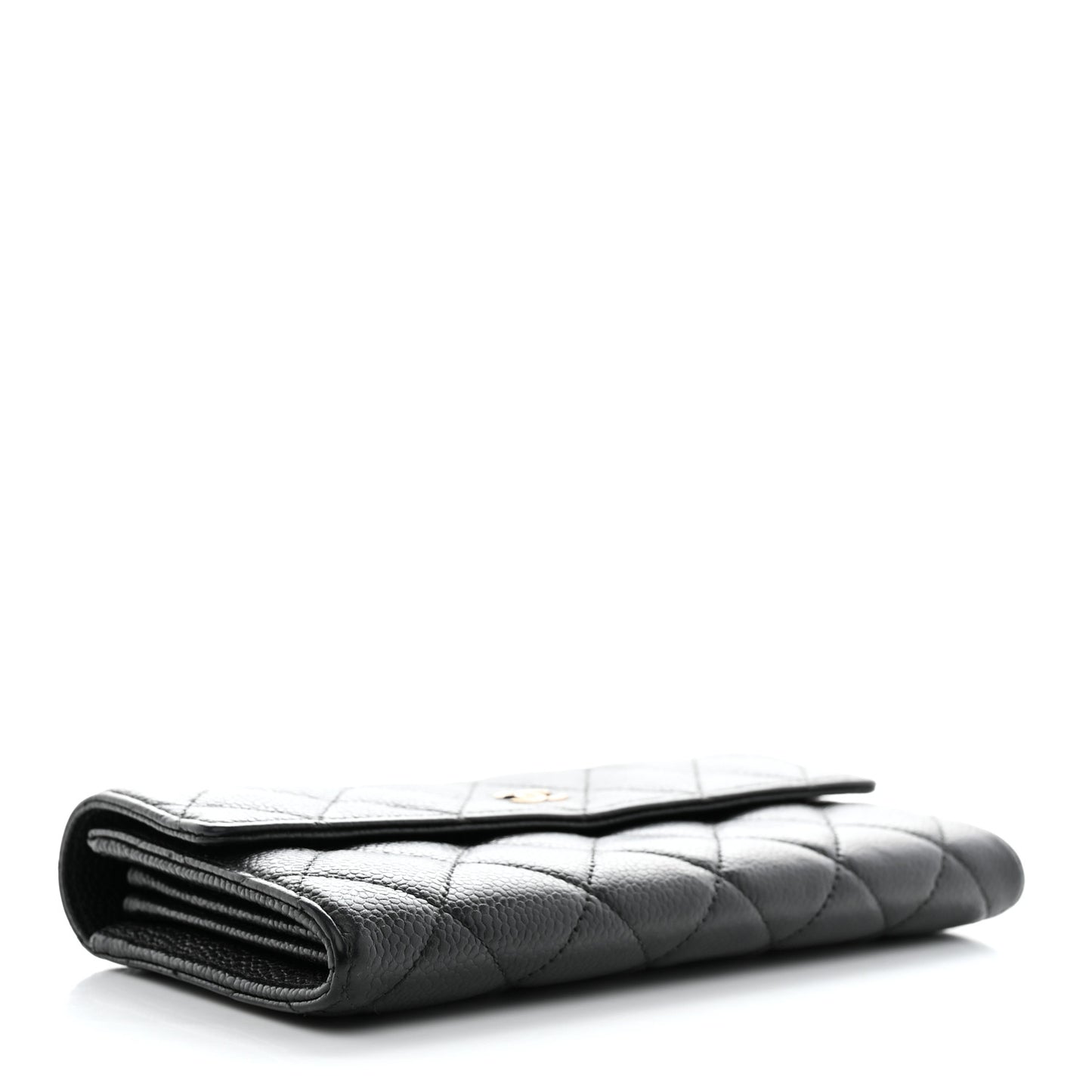 Caviar Quilted Large Gusset Flap Wallet Black