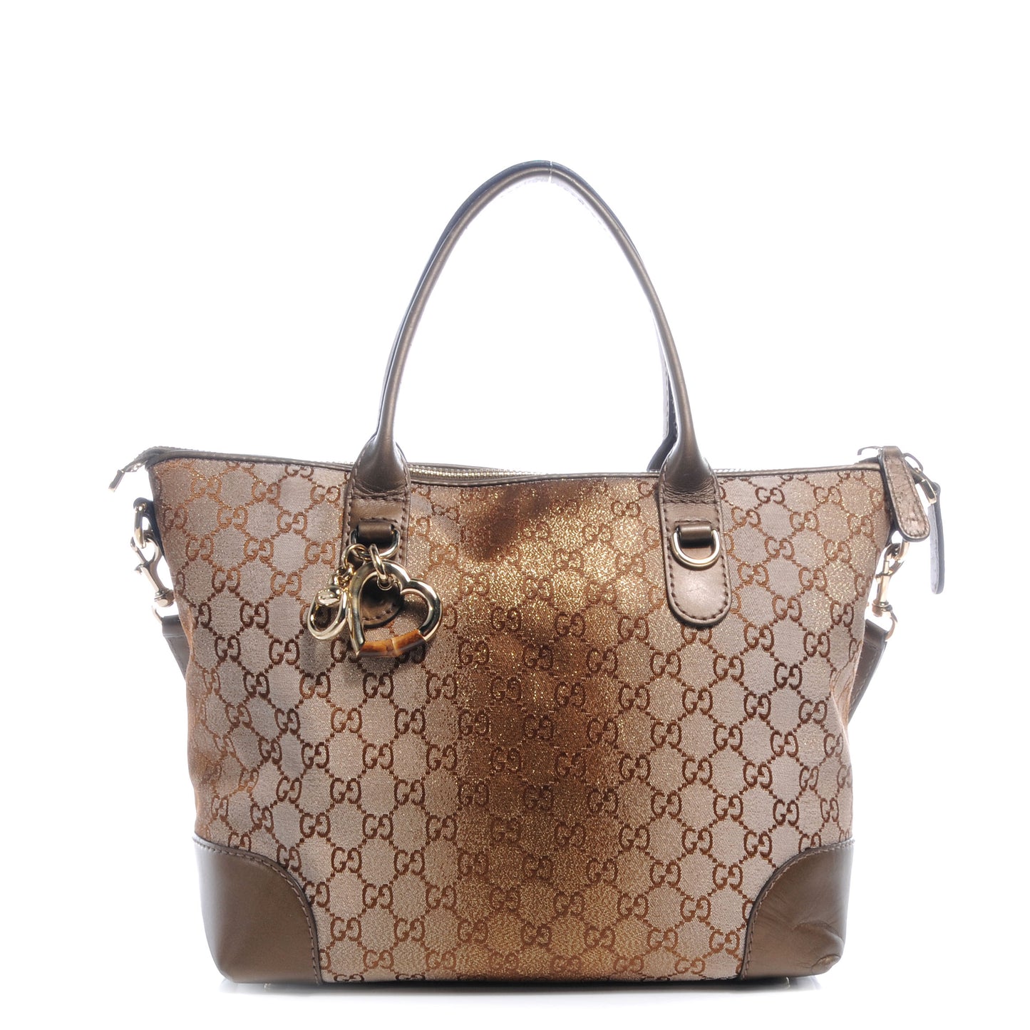 Monogram Lurex Heart Bit Charm Top Handle Tote Bronze