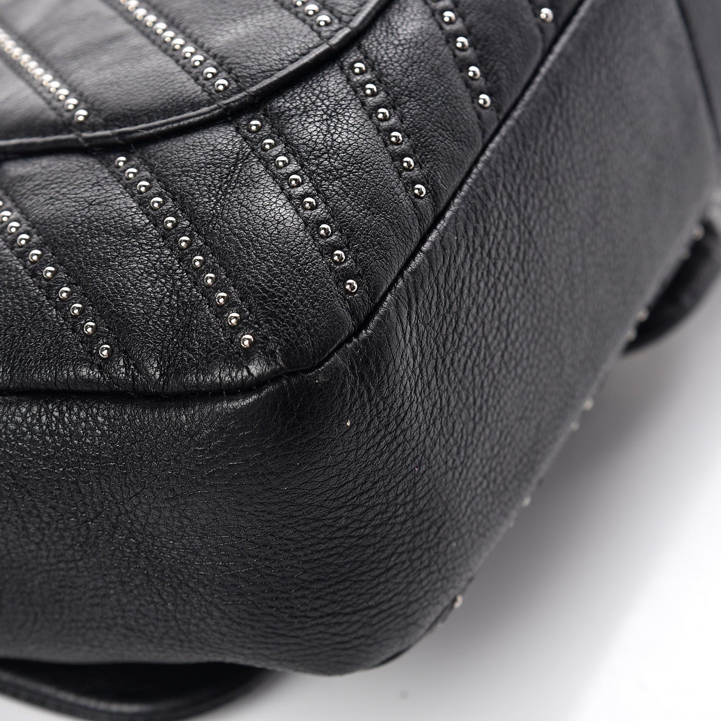 Calfskin Studded Chevron Quilted Medium Stud Wars Flap Black