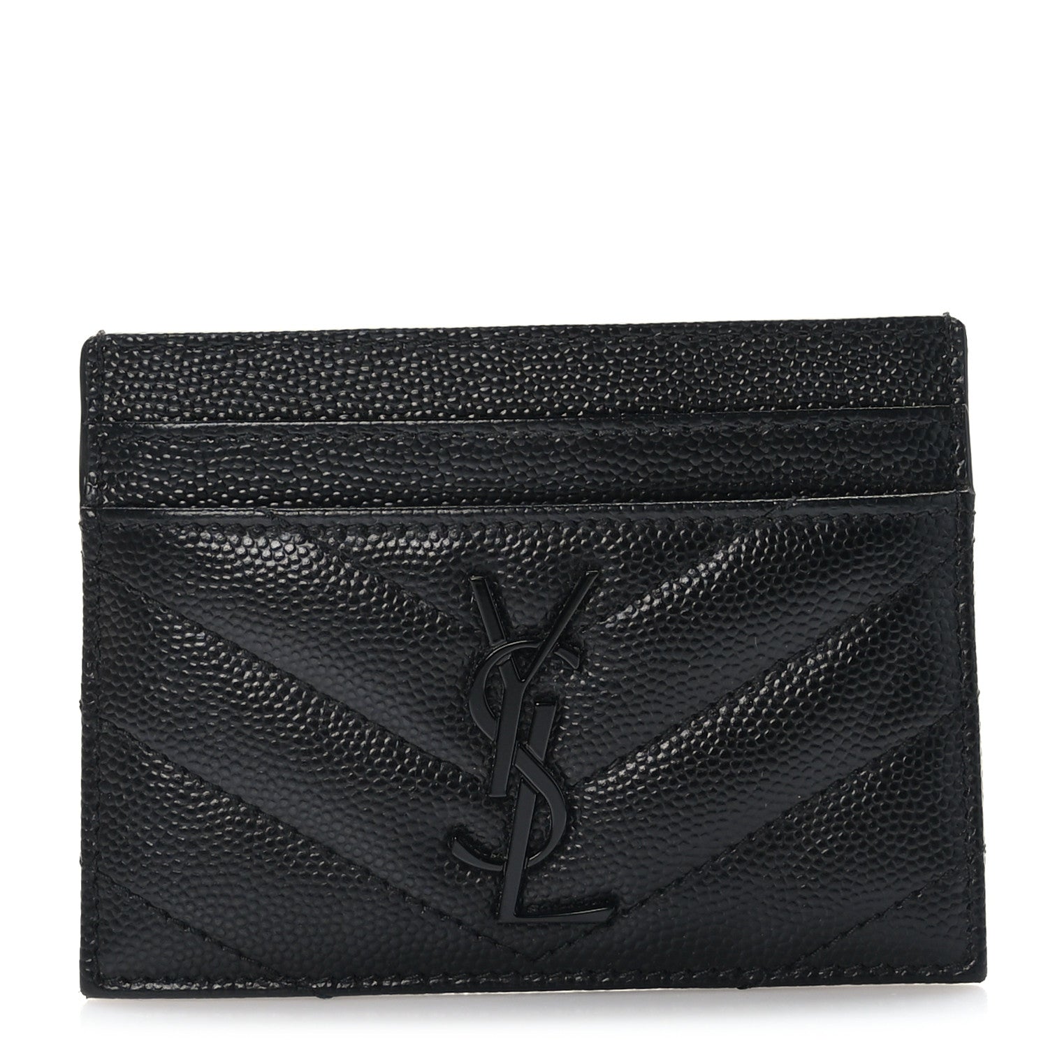 Saint Laurent Grain De Poudre Matelasse Chevron Monochrome Monogram Credit Card Case Black 1 of 8