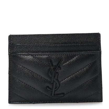 Saint Laurent Grain De Poudre Matelasse Chevron Monochrome Monogram Credit Card Case Black 1 of 8