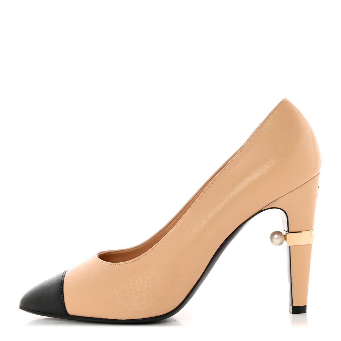 Lambskin Cap Toe Pearl Pumps 38.5 Beige Black