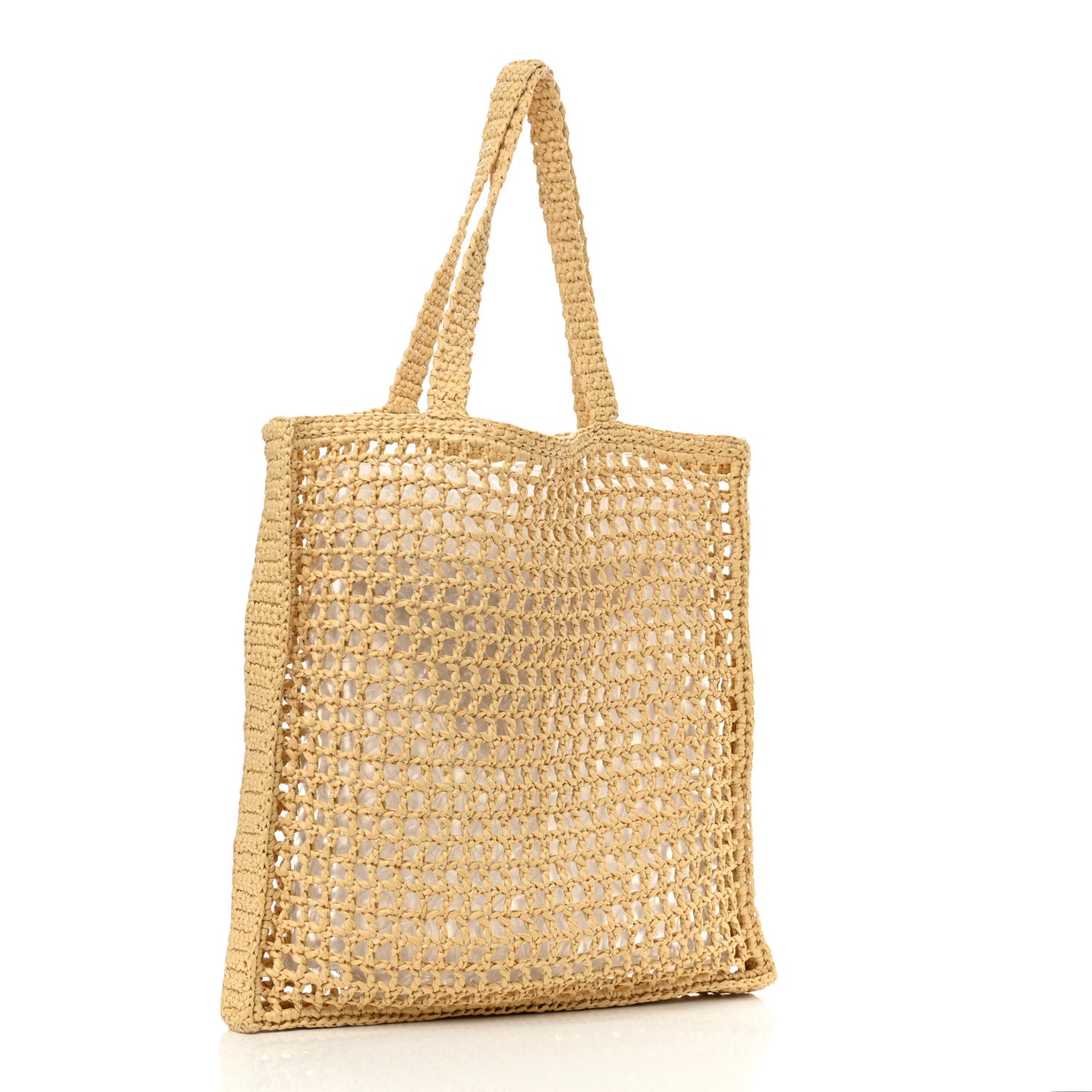 Yarn Raffia Effect Crochet Logo Embroidered Tote Bag Naturale