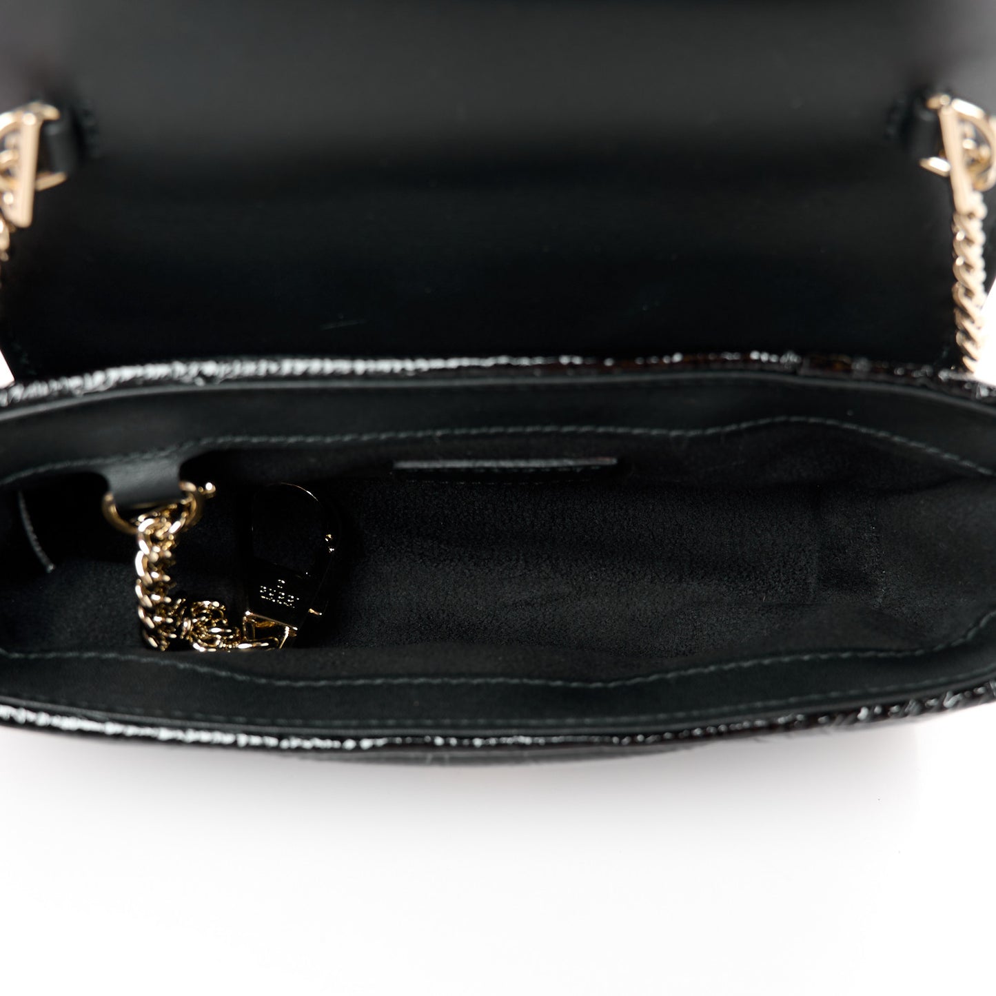 Patent Lambskin Matelasse Super Mini GG Marmont Shoulder Bag Black