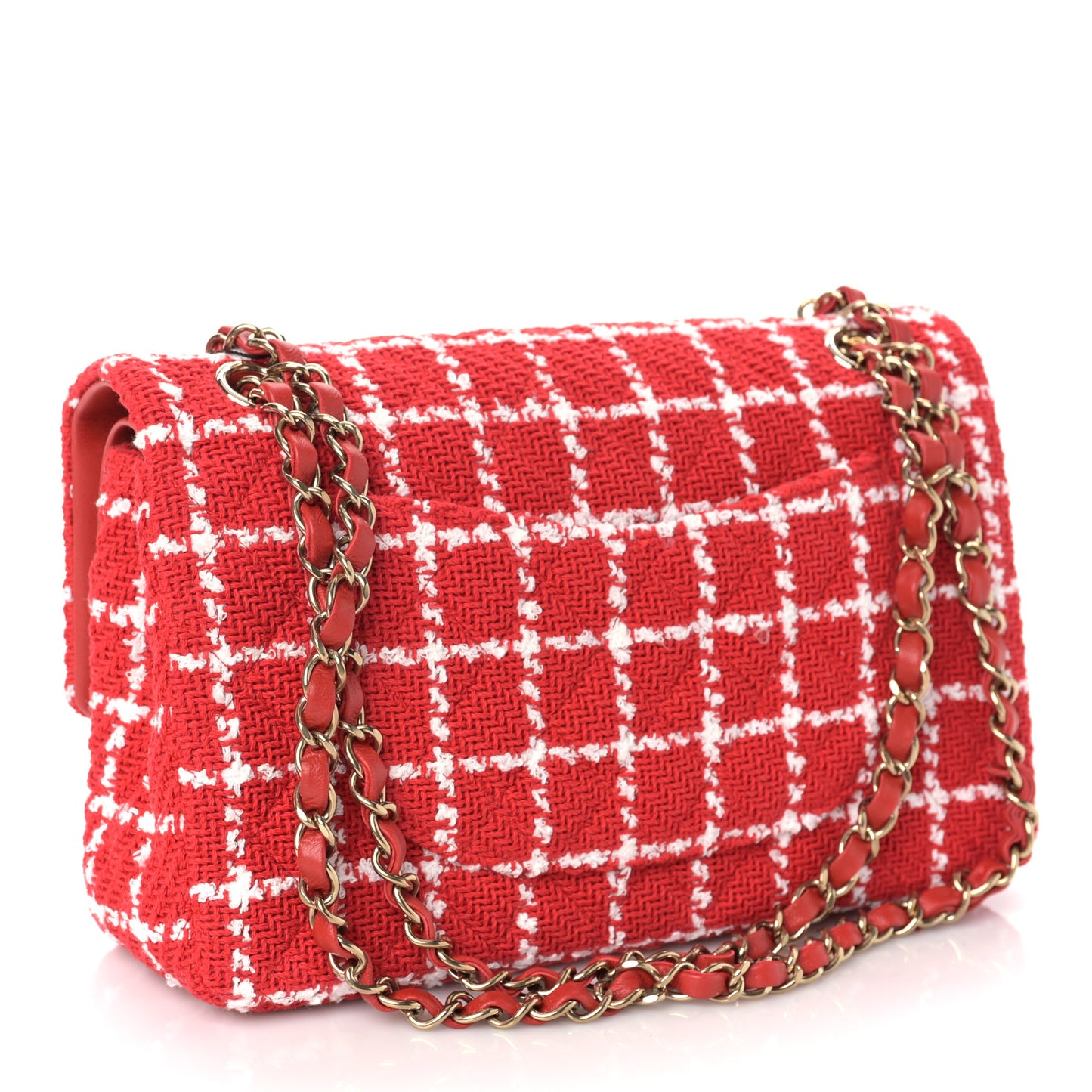 Tweed Quilted Medium Double Flap Red White