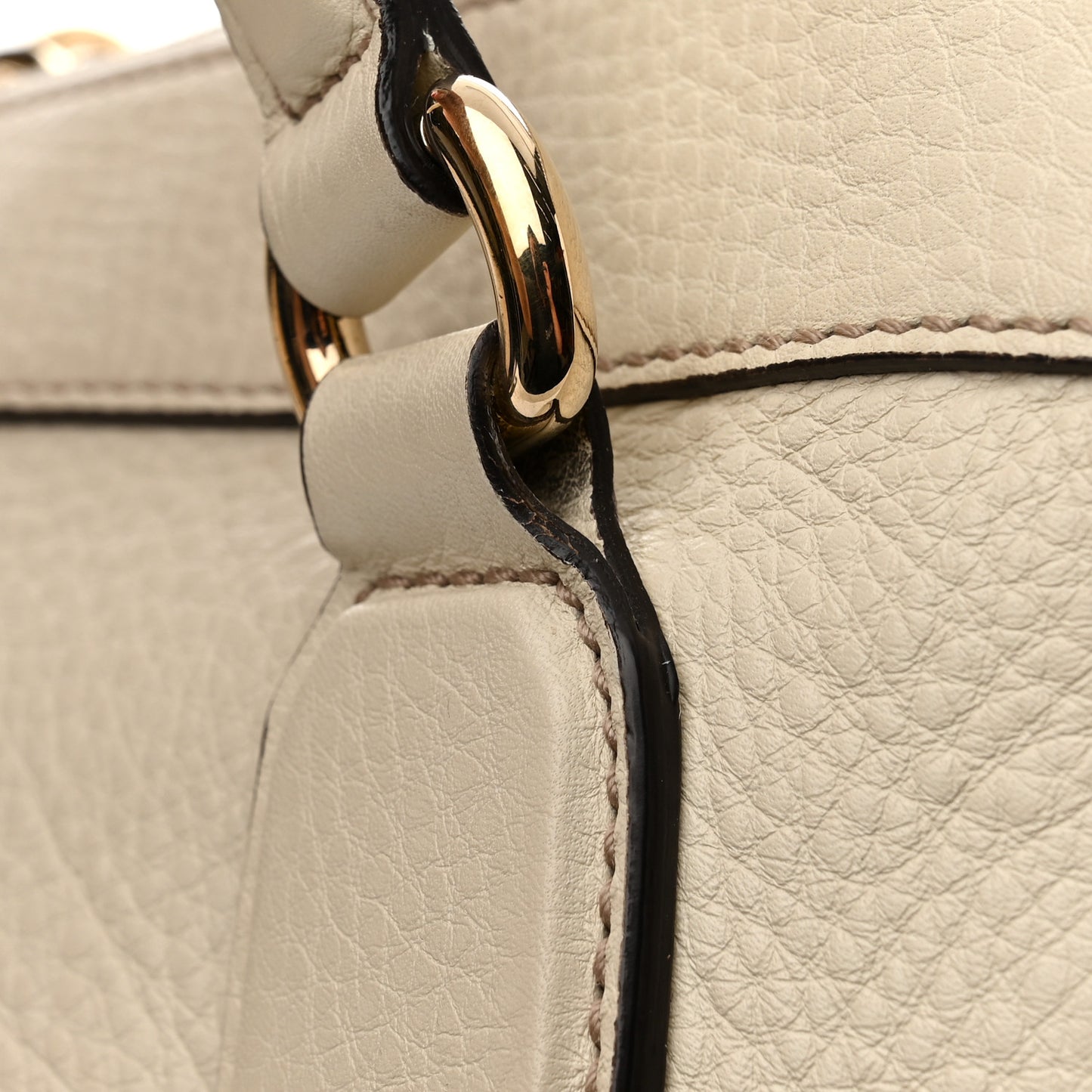 Pebbled Calfskin Small Soho Top Handle Bag Off White
