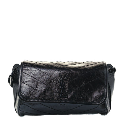Saint Laurent Crinkled Calfskin Matelasse Monogram Niki Body Bag Black 3 of 12