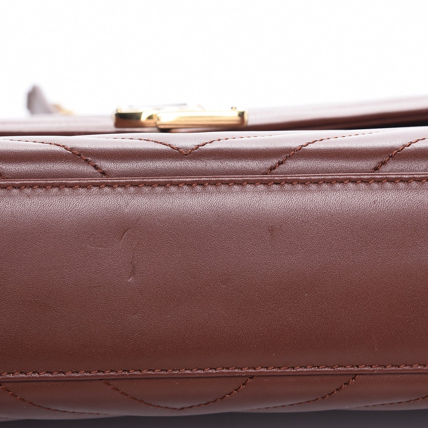 Smooth Calfskin Matelasse Chevron Large Monogram Satchel Brown