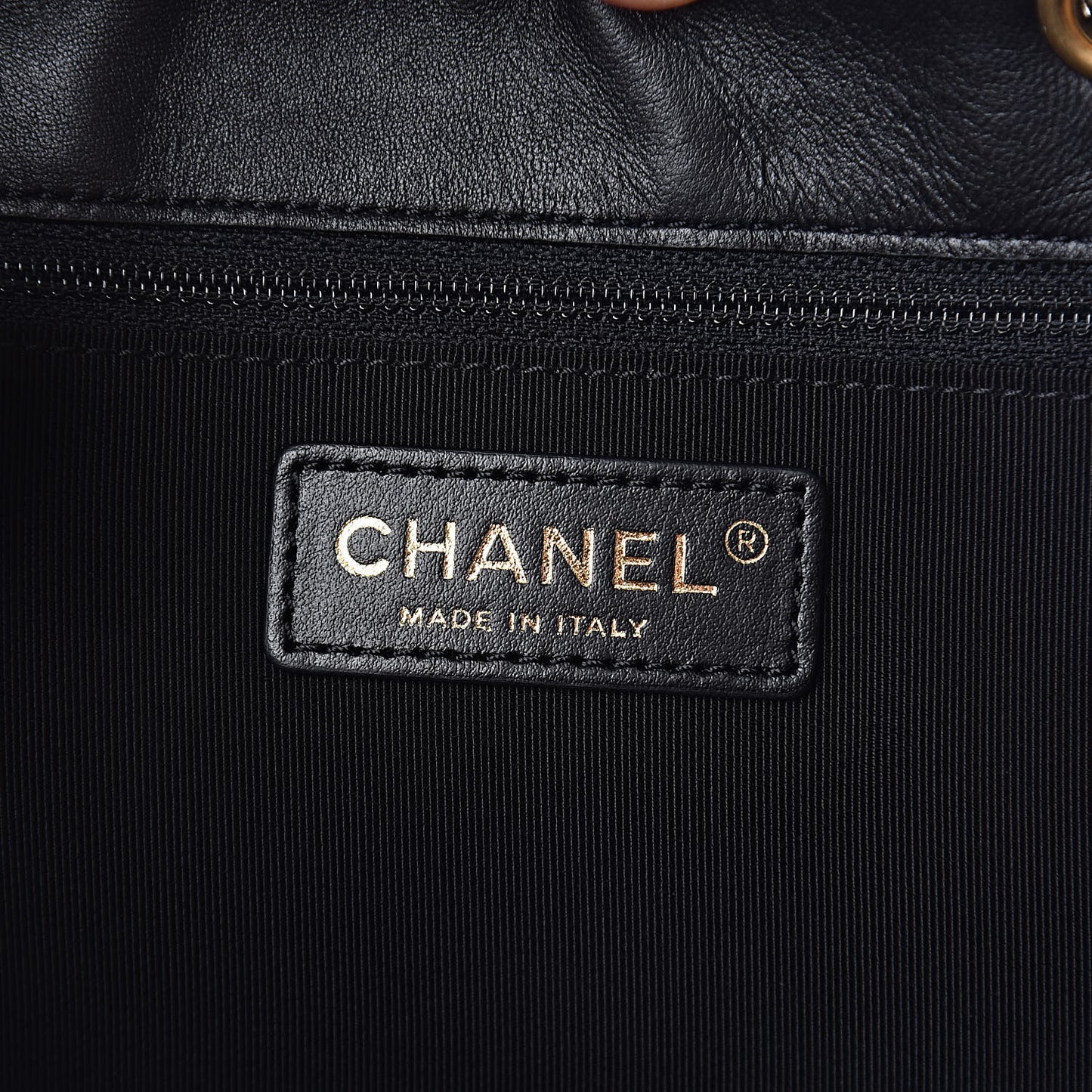 Calfskin Stitched Egyptian Amulet Drawstring Bag Black