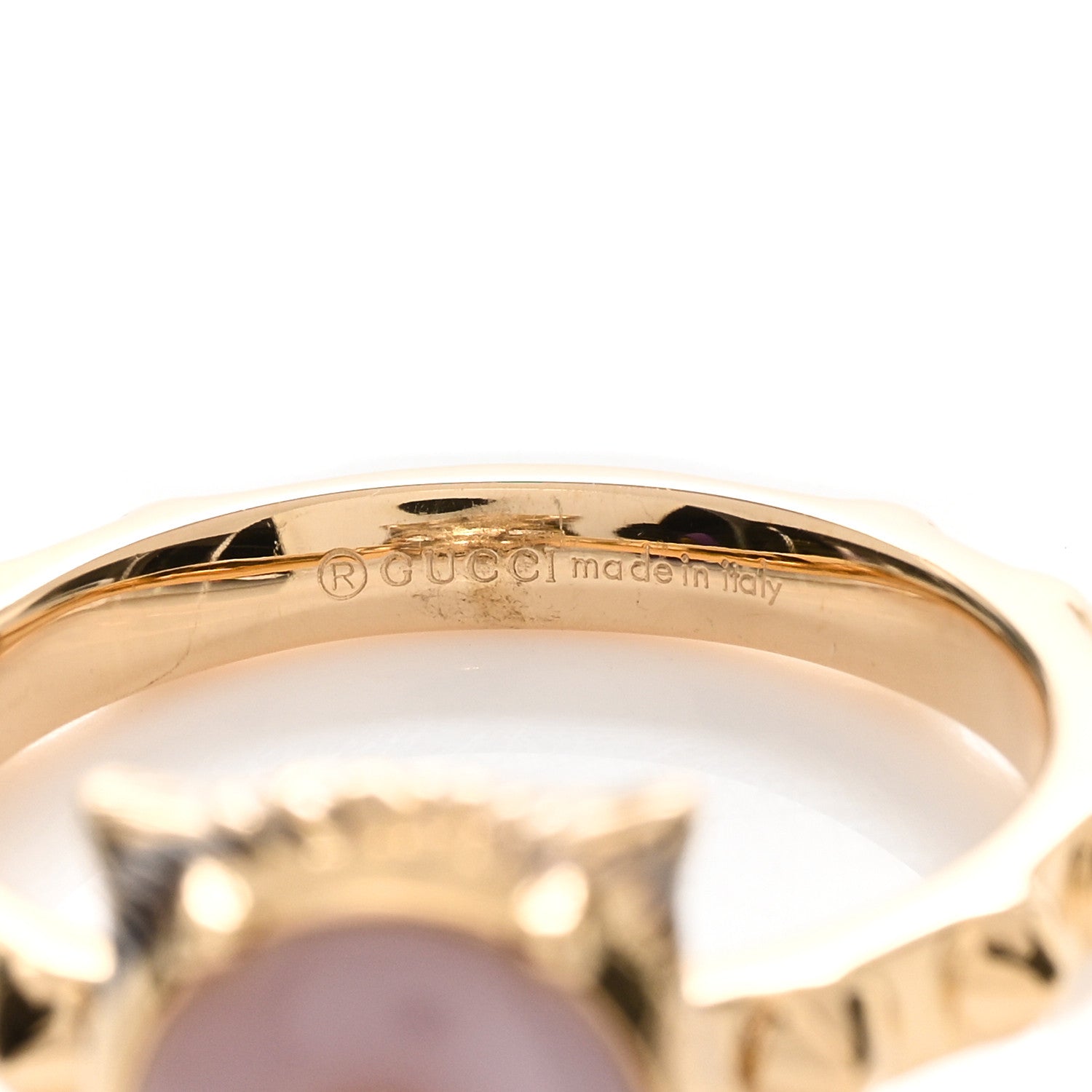 Gucci 18K Yellow Gold Pink Opal Diamond Le Marché Des Merveilles Feline Ring 55 7.25 3 of 4