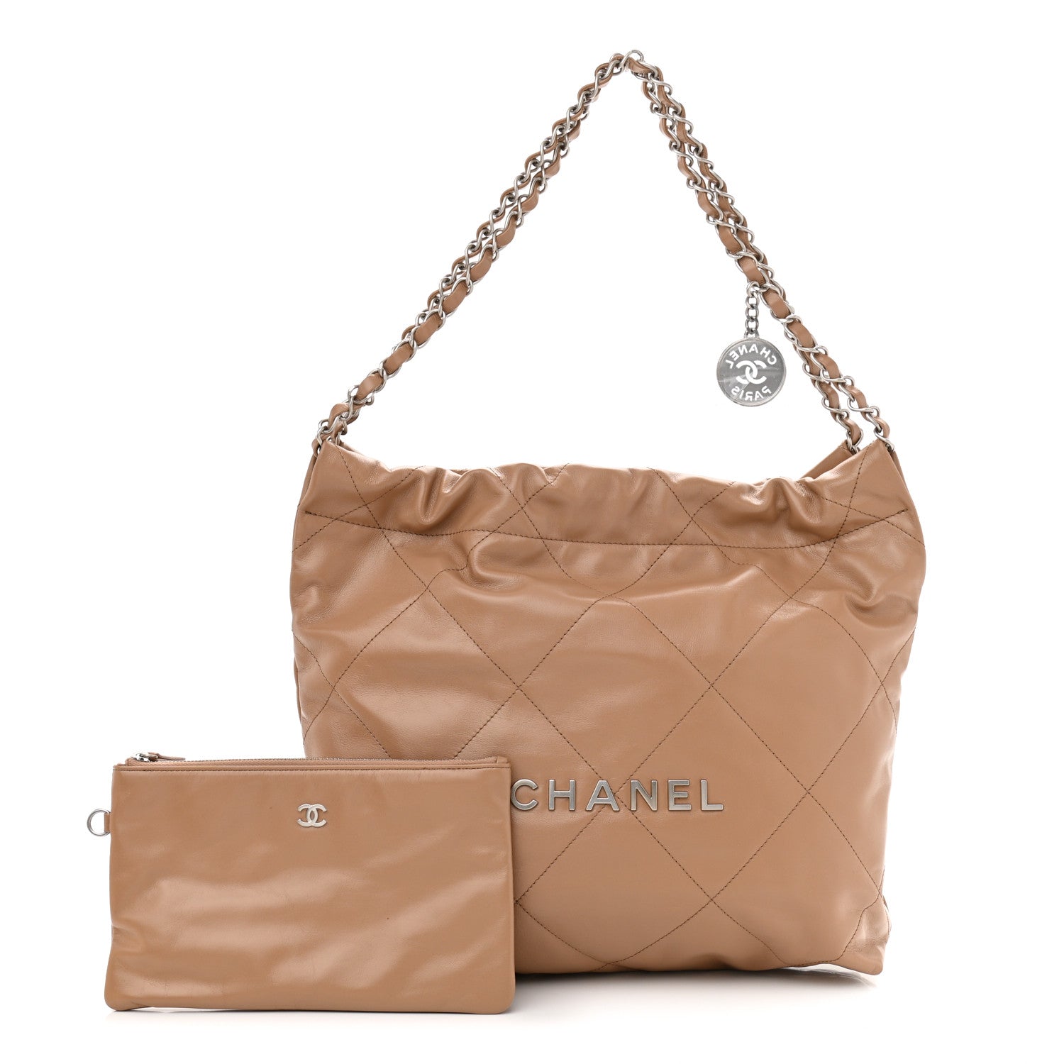 Chanel Shiny Calfskin Quilted Small Chanel 22 Beige 1 of 12