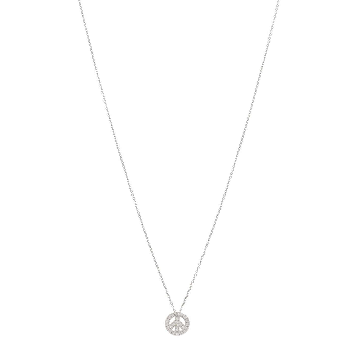 18K White Gold Diamond Tiny Treasures Small Peace Sign Necklace
