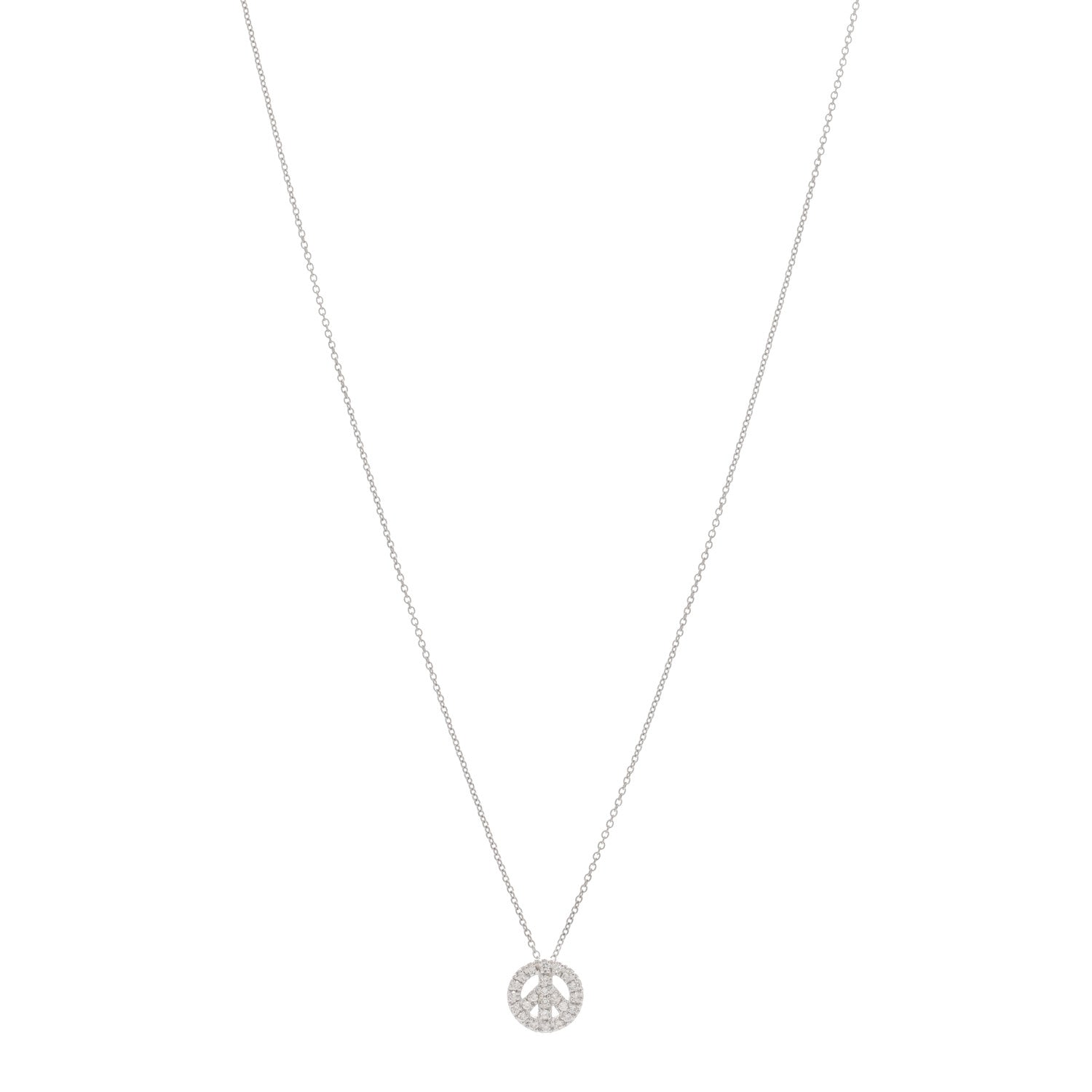 Roberto Coin 18K White Gold Diamond Tiny Treasures Small Peace Sign Necklace 1 of 4