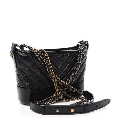 Chanel Aged Calfskin Chevron Quilted Small Gabrielle Hobo Black 3 of 11