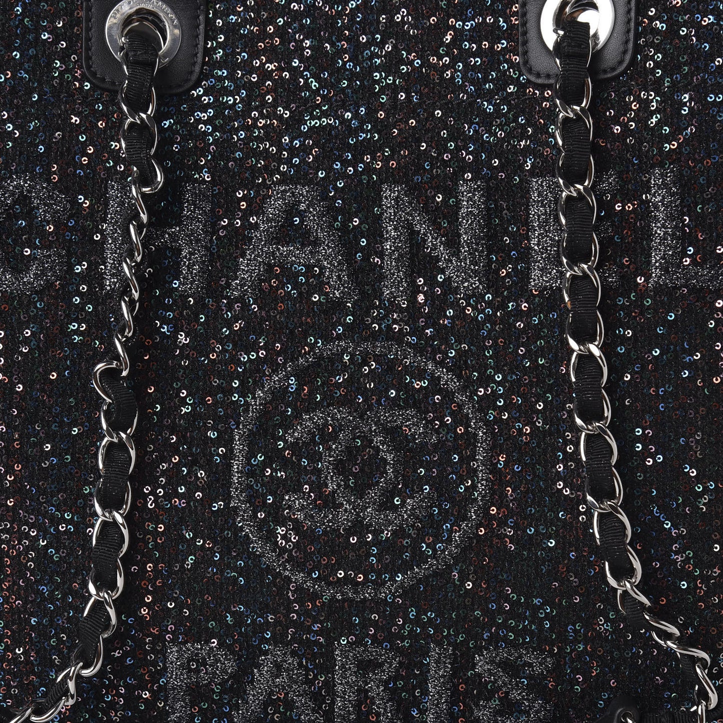 Calfskin Sequin Medium Deauville Tote Black