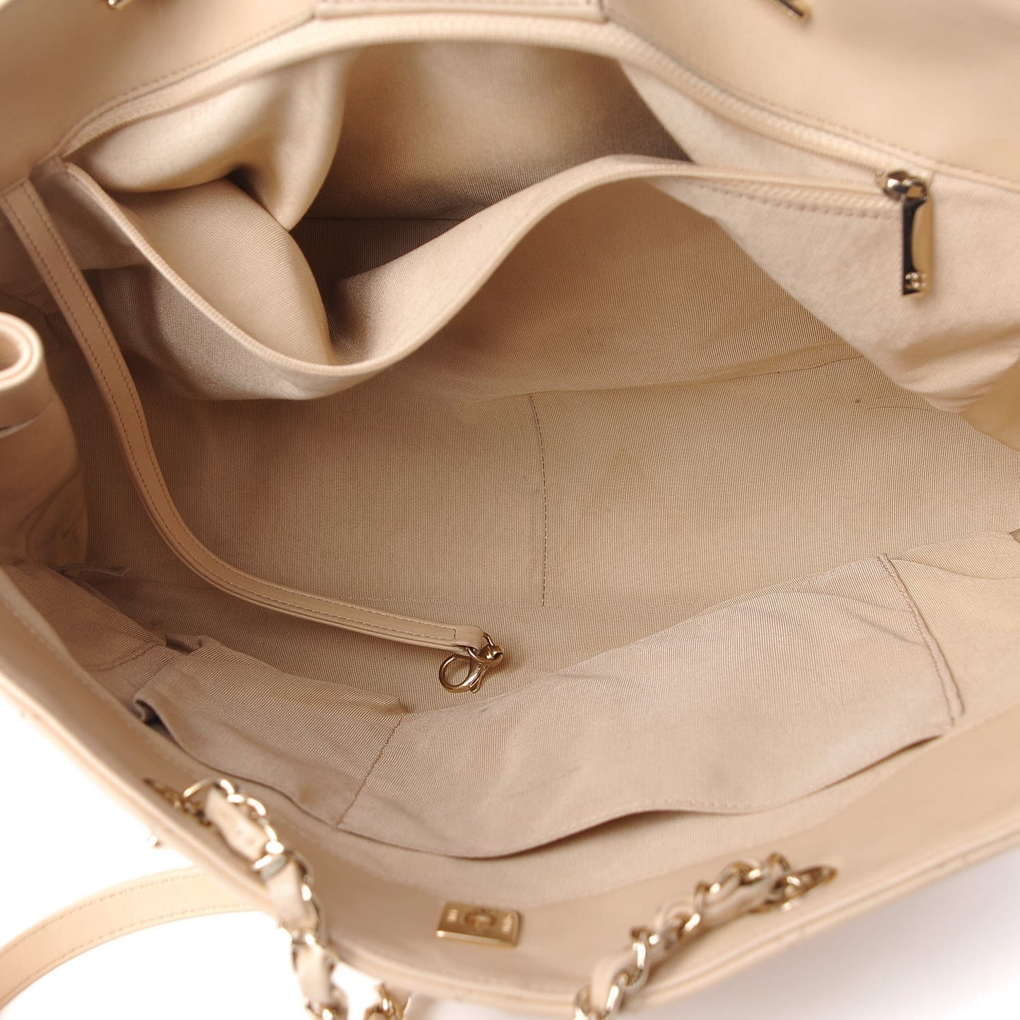 Calfskin Quilted Large CC Shopping Tote Beige