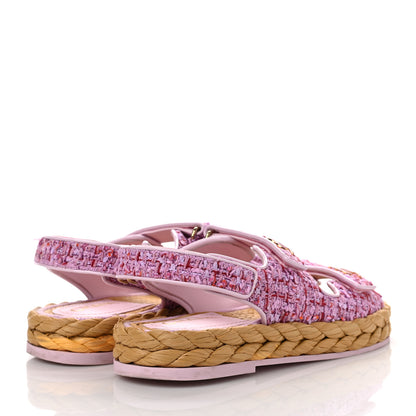 Chanel Tweed Patent Calfskin Velcro Dad Sandals 37.5 Pink Multicolor 4 of 9