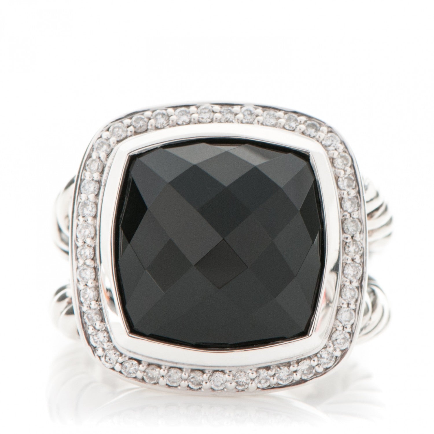 David Yurman Sterling Silver Diamond Black Onyx 14mm Albion Ring 54 7 1 of 5