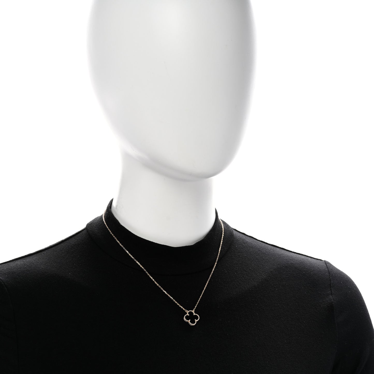 18K Yellow Gold Black Onyx Vintage Alhambra Pendant Necklace