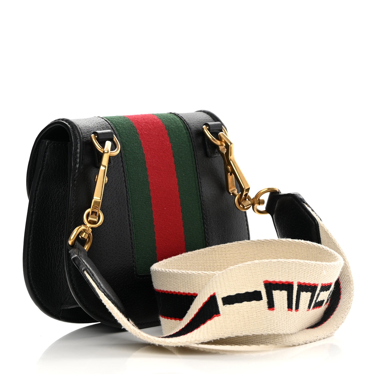Gucci Calfskin Web Crystal Butterfly Stripe Small Totem Shoulder Bag Black 3 of 16