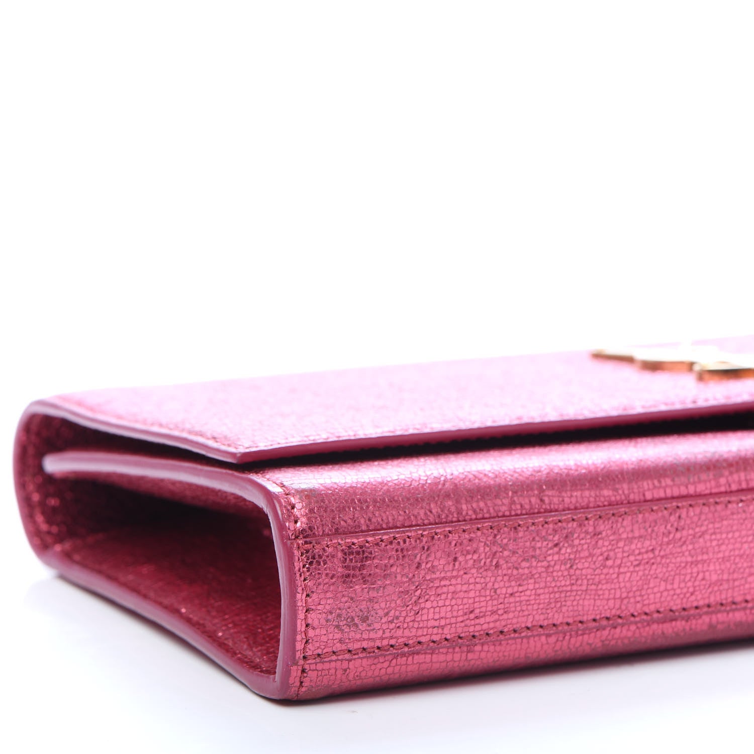 Saint Laurent Metallic Textured Calfskin Classic Monogram Cassandre Clutch Pink 6 of 9