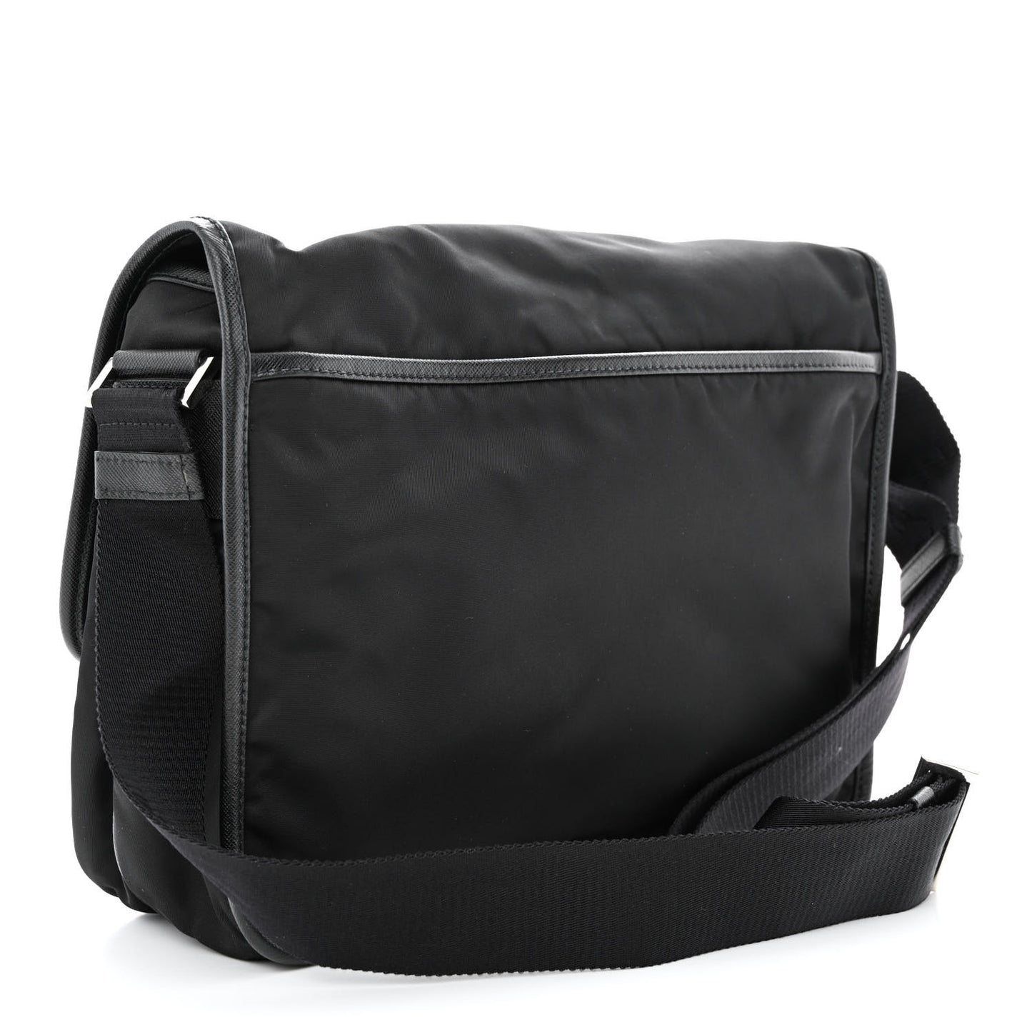 Tessuto Nylon Saffiano Large Double Snap Buckle Messenger Bag Black