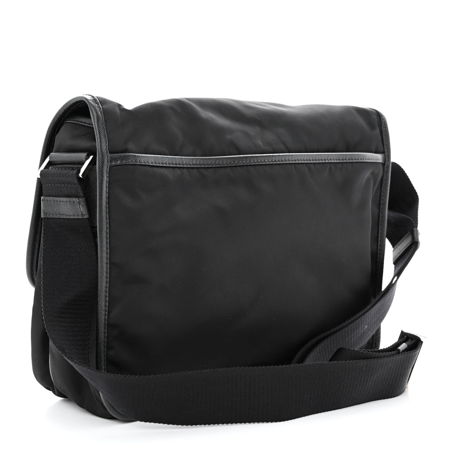 Prada Tessuto Nylon Saffiano Large Double Snap Buckle Messenger Bag Black 3 of 11