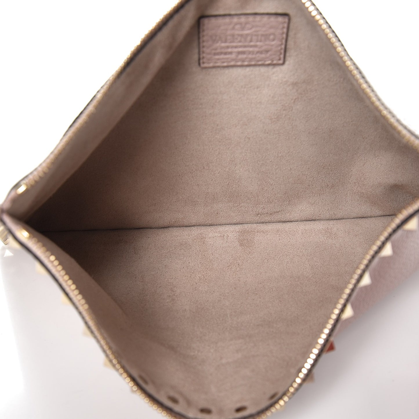 Pebbled Calfskin Large Rockstud Zip Pouch Poudre