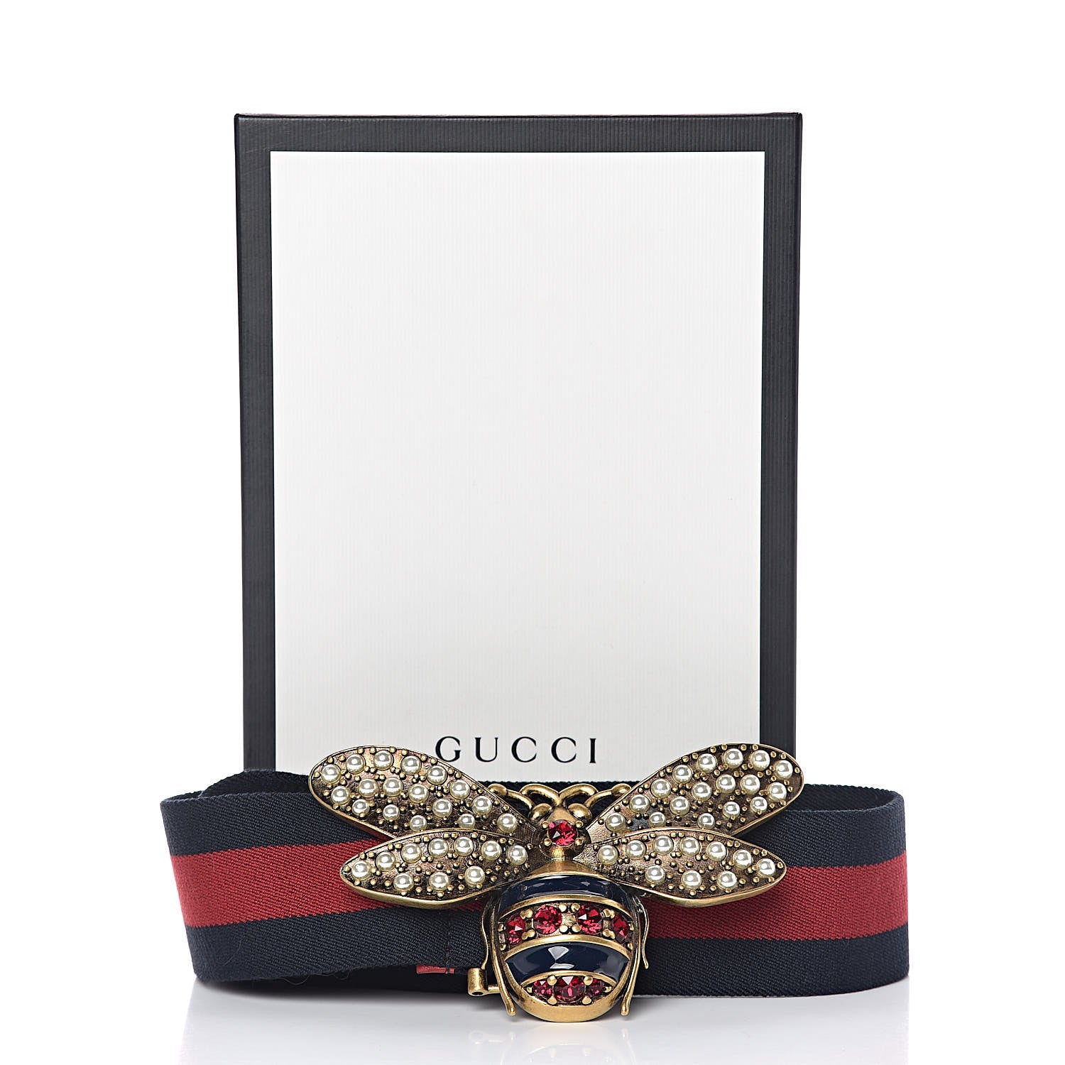Gucci Web Queen Margaret Bee Belt 75 30 Red Navy 6 of 6
