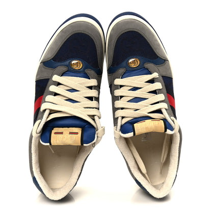 Gucci Suede GG Monogram Calfskin Web Mens Screener Sneakers 9 Grey Blue Red 2 of 10
