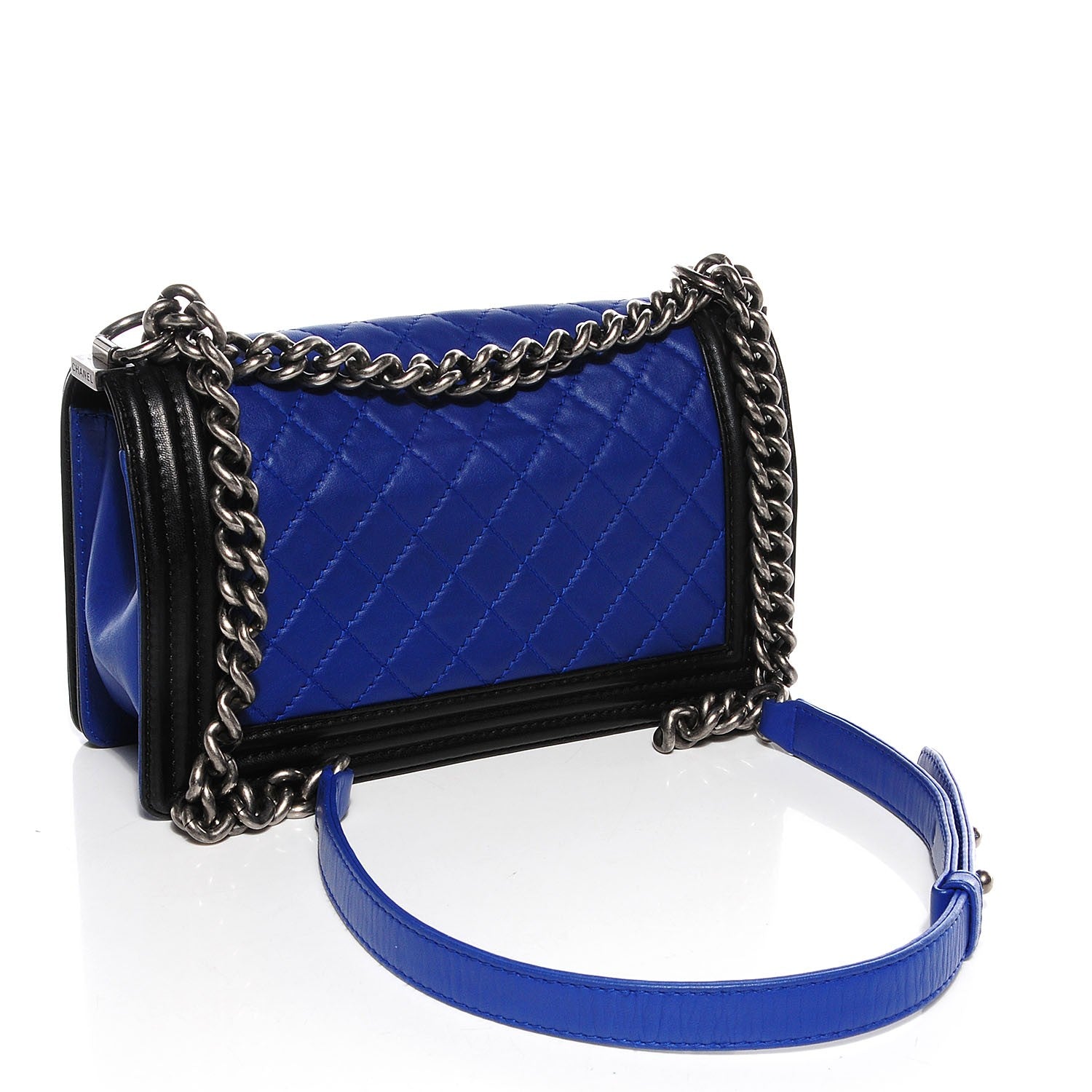 Chanel Lambskin Quilted Bi-Color Medium Boy Flap Black Blue Fonce 4 of 9