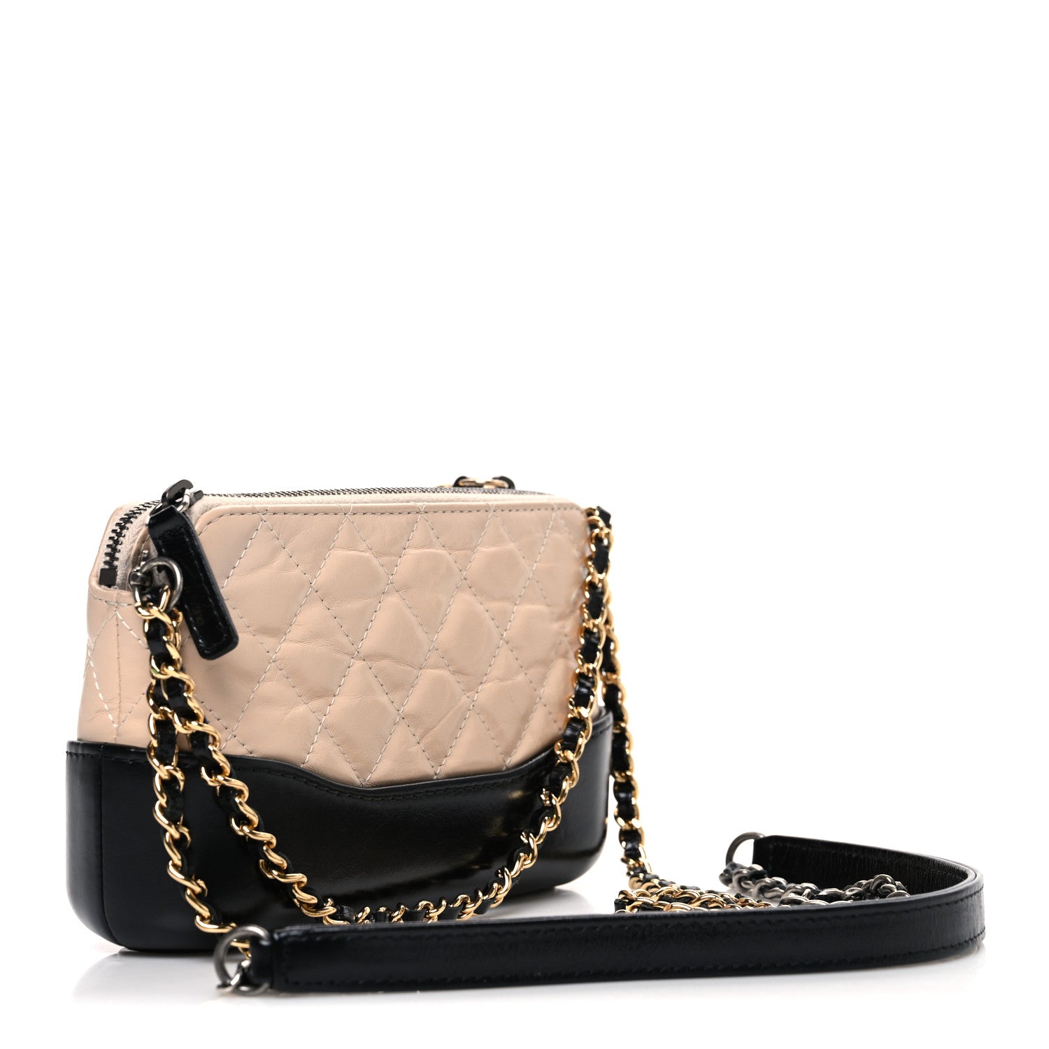 Chanel Aged Calfskin Quilted Small Gabrielle Clutch With Chain Beige Black 3 of 11