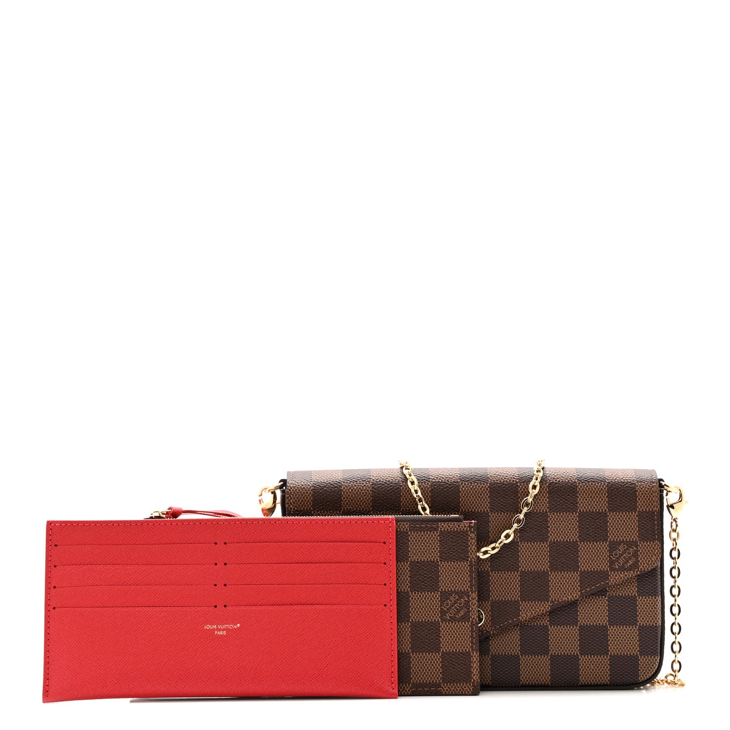 Louis Vuitton Damier Ebene Pochette Felicie Chain Wallet 3 of 12
