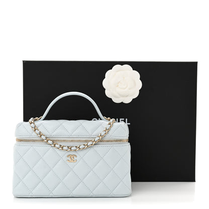 Chanel Caviar Quilted Top Handle Slim Vanity With Chain Light Blue 11 of 11