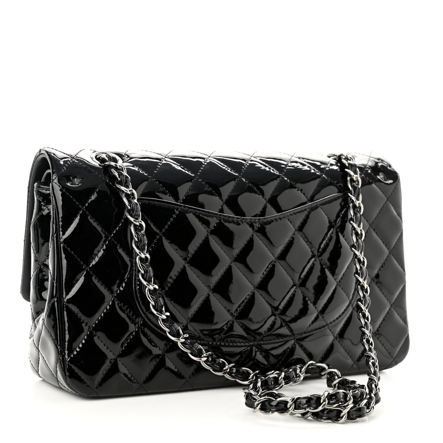 Patent Quilted Medium Double Flap Black